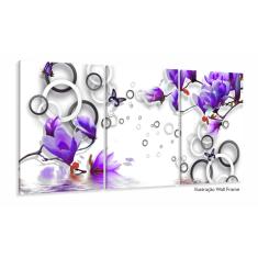 Imagem de Quadro Decorativo Flores e Arcos Roxo Estilo 3d 120x60 3 peç