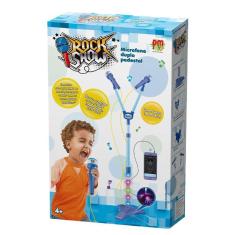 Imagem de Microfone Pedestal Duplo Infantil Rock Show Luz e Som Azul DM Toys