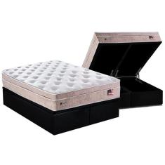 Imagem de Cama Box Baú Queen: Colchão Molas MasterPocket Ensacadas Plumatex Miami + Base crc Suede Black(158x198)