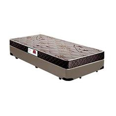 Imagem de Cama Box Solteiro Colchão Espuma D23 Bordado + Box Sintético Bege Serra Negra 53x88x188