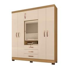 Imagem de Guarda Roupa Casal com Espelho 6 Portas Porto Carvalho/Off White - Pallazio