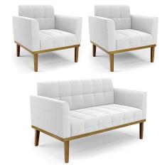 Imagem de Namoradeira 2 Poltronas Base Madeira Fixa Cast Elisa Bouclê OffWte D03 - D`Rossi