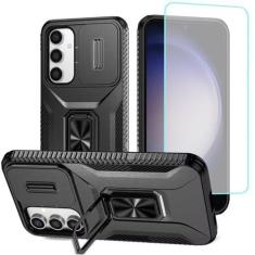 Imagem de Wanyuexes Capa para Galaxy S23 FE, Samsung S23 FE SM-S711U com protetor de tela de vidro temperado e capa de câmera deslizante, anel giratório suporte de carro capa de telefone para Samsung Galaxy S23