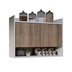 Imagem de Armário De Cozinha Aéreo 70,5 Cm 2P Com Nicho Colin Branco/Freijó M12