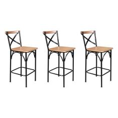 Imagem de Kit 3 Banquetas Alta Industrial Paris Base Alumínio com Encosto - Natural