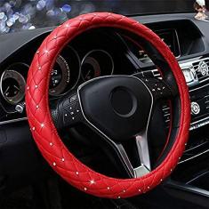 Imagem de Capa de volante de couro com cristal brilhante antiderrapante para volante automotivo universal para 15 polegadas, 