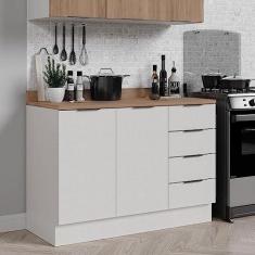 Imagem de Balcão Pia 2 Portas 4 Gavetas com Tampo e Rodapé Ipanema Cabecasa Madeiramadeira Branco