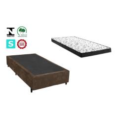 Imagem de Cama Box Solteirão Marrom Suede + Colchão Espuma D33 96x203x15