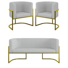 Imagem de Kit Sofá 2 Lugares + 2 Poltronas Bouclê Gold Cinza