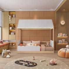 Imagem de Cama Montessoriana Reversível Casinha com Telhado, Led, Janela e Grade Frontal New Garden Casatema