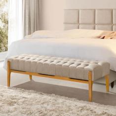 Imagem de Recamier Base Em Madeira Puerto 1,50m Capitonê Linho Bege