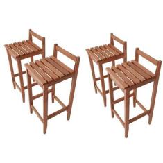 Imagem de Conjunto 4 Banquetas Altas Bistrô Madeira Maciça Madeira