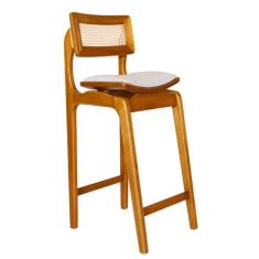 Imagem de Banqueta Vicent Ergonômica Madeira Maciça - Assento Curvo, Tela e Estofada - Conforto e Estilo