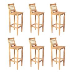 Imagem de Kit 6 Banquetas Alta de Madeira Maciça Ripada com Encosto Confort - Natural