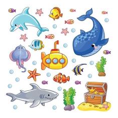 Imagem de Adesivo De Parede Infantil Fundo Do Mar Peixes Bolhas Quarto