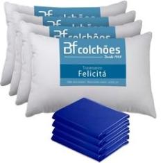 Imagem de Kit 4 Travesseiro Fibra Siliconada Antialérgico 45x65cm + 4 Capas Impermeável Hospitalar Courvin 50x70cm BF Colchões