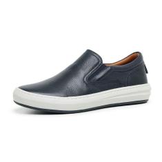 Imagem de Tenis Slip On Couro Casual Calce Facil Palmilha Gel Anti-Impacto Solado Borracha Macio