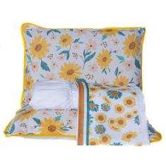 Imagem de Jogo De Cama Girassol Branco Solteiro 03 Peças - Micropercal 180 Fios