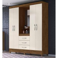 Imagem de Guarda Roupa Moval Solteiro Capri Castanho Off White Com Espelho