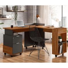 Imagem de Conjunto Escrivaninha Lukaliam Alessa Office Amêndoa/Chumbo