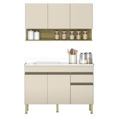 Imagem de Armário de Cozinha e Balcão com Pia 120cm Lina K02 Vanilla/Freijó - Mpozenato