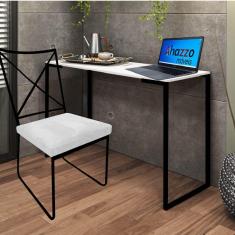 Imagem de Kit Escritório Clark Cadeira e Mesa Industrial Ferro Preto Tampo MDF Branco Corino Branco - Ahz Móveis