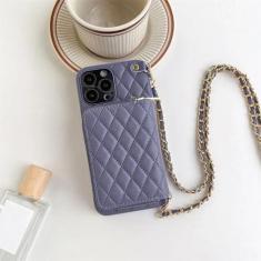 Imagem de Bolsa com alça crossbody para iPhone 15 14 13 12 11 Pro Max com zíper carteira porta-cartões com corrente capa de couro PU, roxa, para iPhone 15