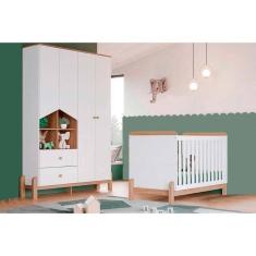 Imagem de Quarto Infantil Completo Ternura 2 Peças (1 Guarda Roupa + 1 Berço) QI91 Branco/Jequitiba - Henn
