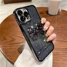 Imagem de Luxo quadrado chapeamento bowknot glitter caso para iphone 13 12 11 pro max à prova de choque transparente bonito capa, preto, para iphone 12