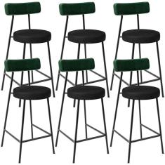 Imagem de Kit 06 Banquetas Baixa Bar Cozinha Sala De Jantar Milão L02 Facto Verde Preto - Lyam Decor