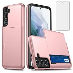 Imagem de Asuwish Capa de telefone para Samsung Galaxy S21 FE Gaxaly S 21 FE 5G com protetor de tela de vidro temperado e suporte para cartão de crédito capa carteira rígida híbrida Glaxay S21FE5G UW S21FE 21S