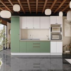 Imagem de Cozinha Modulada Celeste Kappesberg 100% mdf Branco/Verde 7 Peças