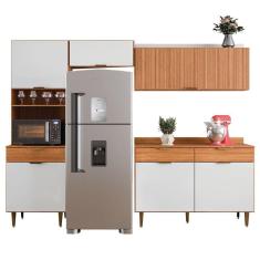 Imagem de Armário De Cozinha Completa Com Balcão 6 Portas Ripado 3d 3 Gavetas Madeirado off Freijo O. W