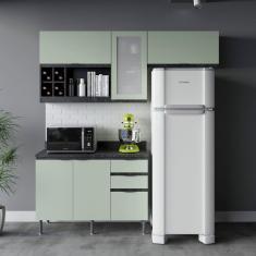 Imagem de Cozinha Compacta Orquídea 180cm 3 Peças, 5 Portas e 3 Gavetas com Divisor de Talheres e Tampo Cz1202 Mármore Lunar/Verde Mar