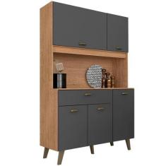 Imagem de Armário Kit De Cozinha Emily Retro 5 Portas Carvalho/Grafite - Móveis