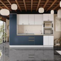 Imagem de Cozinha Modulada Celeste Kappesberg 100% MDF Branco/Azul 7 Peças