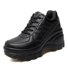 Imagem de XBLDU Tênis esportivo de caminhada com plataforma grossa e cadarço ortopédico com suporte de arco, Preto, 38