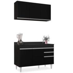 Imagem de Armário Virgínia E Balcão Com Tampo Michigan 120Cm Preto - Lumil - LUM