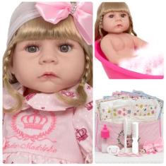 Imagem de Boneca Reborn Loira Gatinha Com Diversos Itens Pode Banho - Cegonha Re