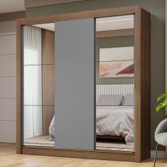 Imagem de Guarda-roupa Casal 3 Portas Correr Espelhos Rustic/cinza