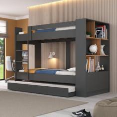 Imagem de Treliche com Estante 2 Portas 6 Nichos Grafite/Nogal