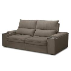 Imagem de Sofá Retrátil 3 Lugares Com Porta Copo 230cm Andes F05 Veludo Marrom -