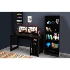 Imagem de Mesa De Computador Quarto Gamer ( De Computador + Estante) 2 Peças Preto - Tecno Mobili