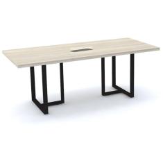 Imagem de Mesa de Reunião com Caixa de Tomada 200 x 90 cm Pé Tubular PE40 MDP Nogueira CasaBlanca Base Preta