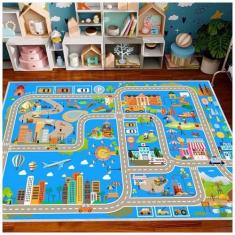 Imagem de YSYTLCL Tapete de carro infantil para brincar com carros, brinquedos, mapa de tráfego rodoviário da vida da cidade, tapete de sala de jogos para crianças, tapete educativo antiderrapante para quarto