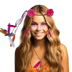 Imagem de Kit Acessório Fantasia Hippie Feminina Luxo 4 Produtos - Festa Anos 70 Carnaval