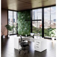 Imagem de Mesa Diretor Web40 Elegância 1,92x1,60 Vidro - Branco/Branco