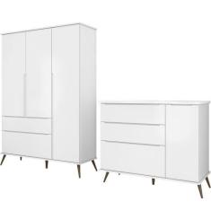 Imagem de Jogo De Quarto Infantil Guarda Roupa E Cômoda 100% Mdf Melinda Branco