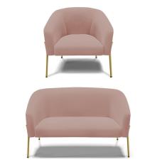 Imagem de Sofá Namoradeira E Poltrona Pé De Ferro Dourado Stella Veludo D03 - D'rossi Cor Rose