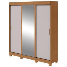 Imagem de Guarda Roupa Saion 3 Portas Com Pés 1 Porta Glass Amendoa Clean Off White